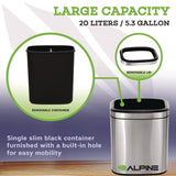 Alpine Industries Stainless Steel Rectangular Liner Open Top Trash Can, 5.3 gal, Brushed Stainless Steel (ALHALP47020L) Each