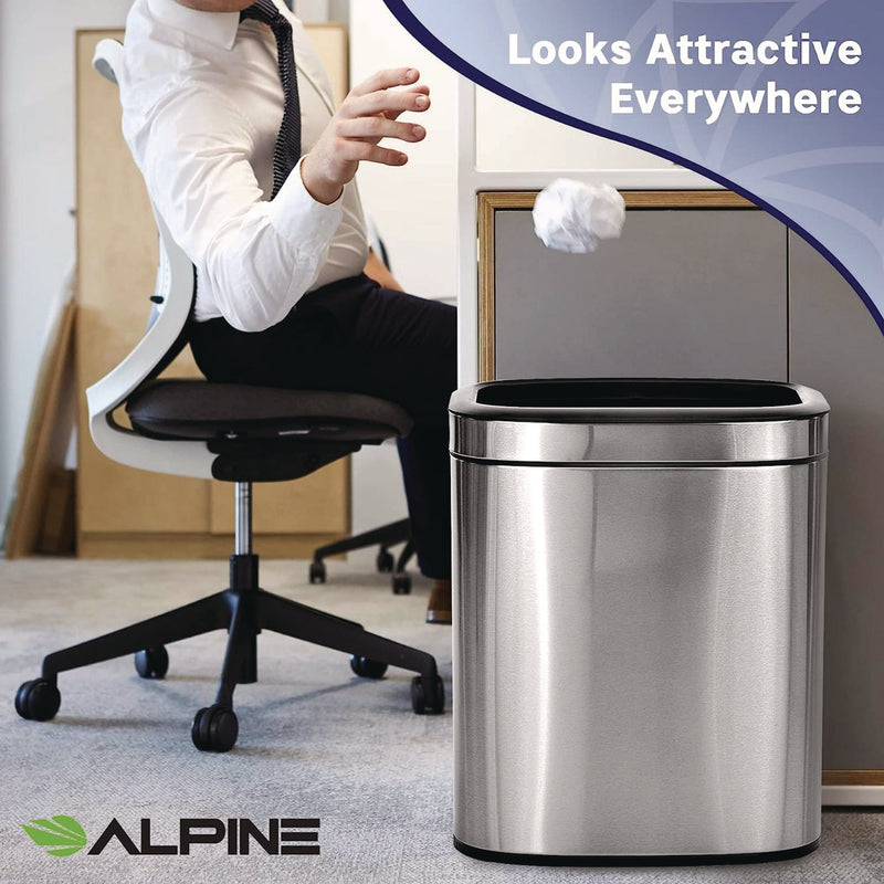 Alpine Industries Stainless Steel Rectangular Liner Open Top Trash Can, 5.3 gal, Brushed Stainless Steel (ALHALP47020L) Each