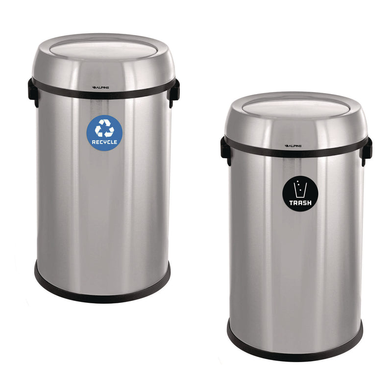 Alpine Industries 17 Gallon Stainless Steel Indoor Recycling Receptacle and Trash Station Swivel Lids (ALHALP47065L1RT) Each