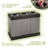 Alpine Industries 28 Gal. Indoor Trash Cans and Recycling Bins, Corrugated Polypropylene, Gray, 3 Bin (ALHALP47103BLK) Each