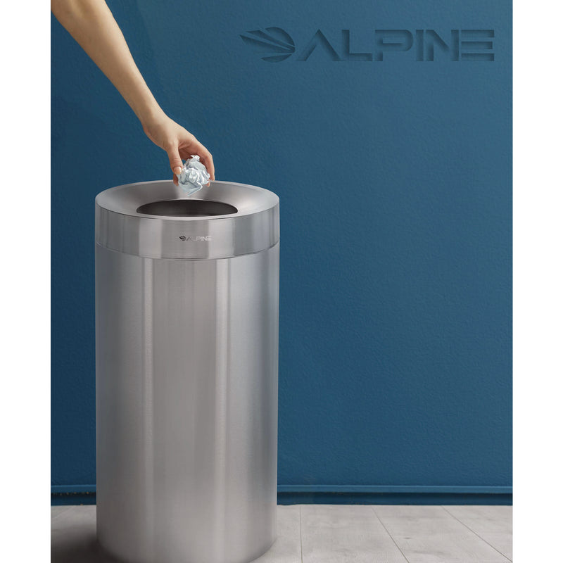 Alpine Industries 27 Gallon Stainless Steel Commercial Indoor Trash Can, Brushed Stainless Steel (ALHALP47527) Each