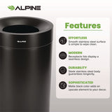 Alpine Industries 27 Gallon Stainless Steel Commercial Indoor Trash Can, Black (ALHALP47527BLK) Each