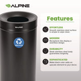 Alpine Industries 27 Gallon Stainless Steel Recycling Can, Black (ALHALP47527BLKR) Each