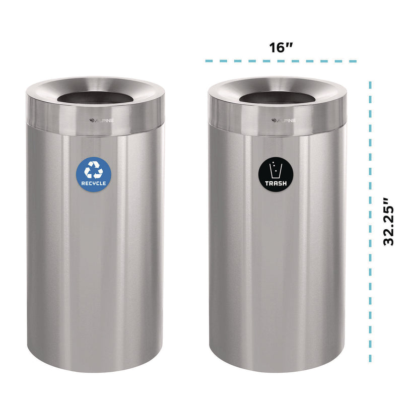 Alpine Industries 27 Gallon Stainless Steel Recycling Can and Trash Receptacle, Brushed Stainless Steel (ALHALP47527RT) Each