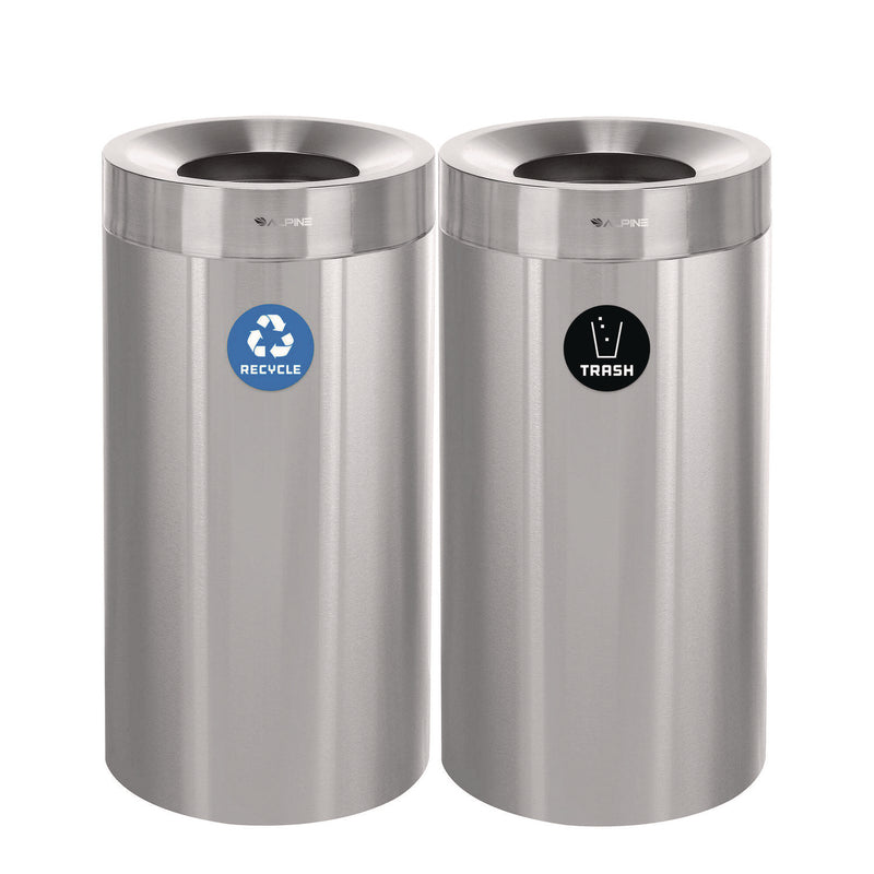 Alpine Industries 27 Gallon Stainless Steel Recycling Can and Trash Receptacle, Brushed Stainless Steel (ALHALP47527RT) Each