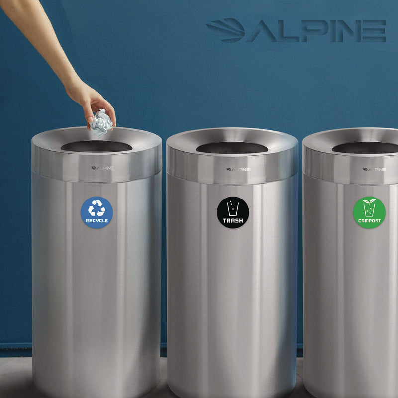 Alpine Industries 27 Gallon Stainless Steel Compost Bin, Recycling Can and Trash Receptacle, Brushed Stainless Steel (ALHALP47527RTCO) Each