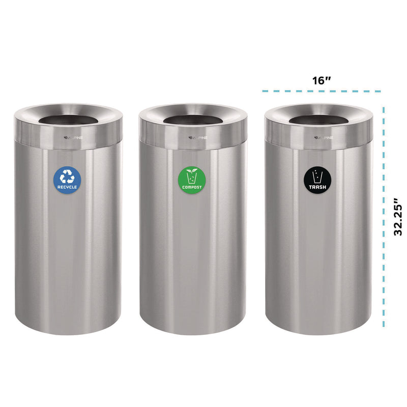 Alpine Industries 27 Gallon Stainless Steel Compost Bin, Recycling Can and Trash Receptacle, Brushed Stainless Steel (ALHALP47527RTCO) Each