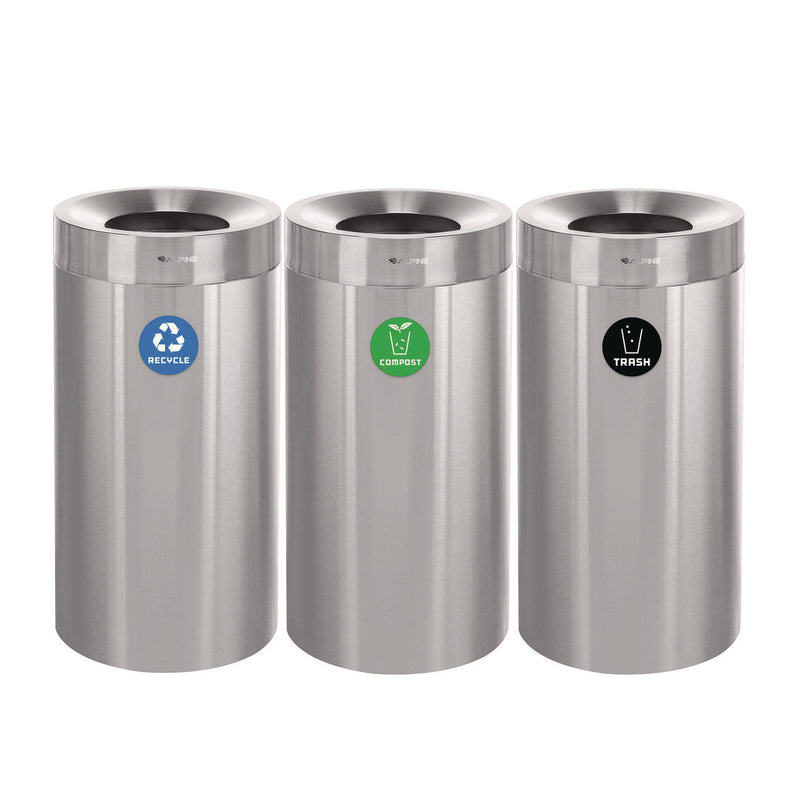 Alpine Industries 27 Gallon Stainless Steel Compost Bin, Recycling Can and Trash Receptacle, Brushed Stainless Steel (ALHALP47527RTCO) Each