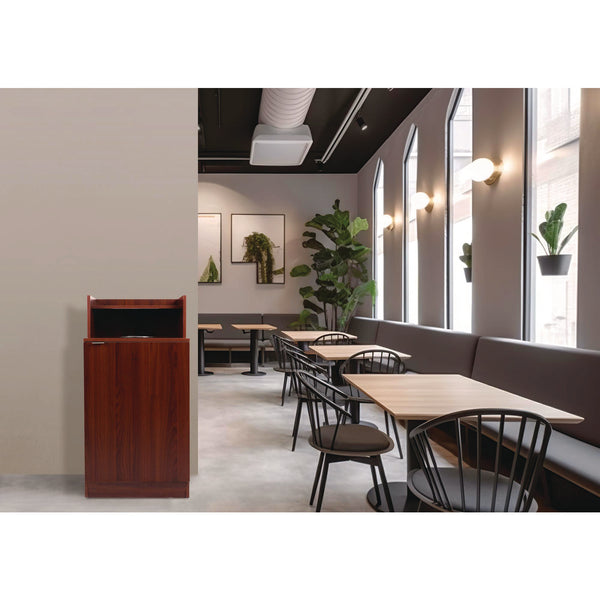 Alpine Industries 32 Gallon Wooden Enclosed Waste Receptacle with Drop Hole, Mahogany (ALHALP476DHMA) Each