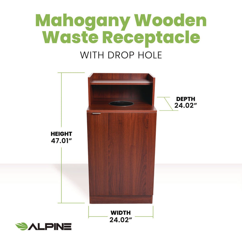 Alpine Industries 32 Gallon Wooden Enclosed Waste Receptacle with Drop Hole, Mahogany (ALHALP476DHMA) Each
