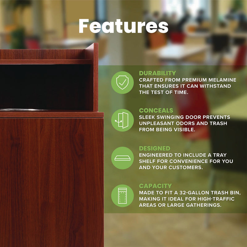 Alpine Industries 32 Gallon Wooden Enclosed Waste Receptacle with Drop Hole, Mahogany (ALHALP476DHMA) Each