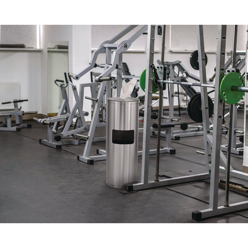 Alpine Industries Stainless Steel 7 Gal Trash Can with Gym Disinfecting Wipes Dispenser (ALHALP4777) Each