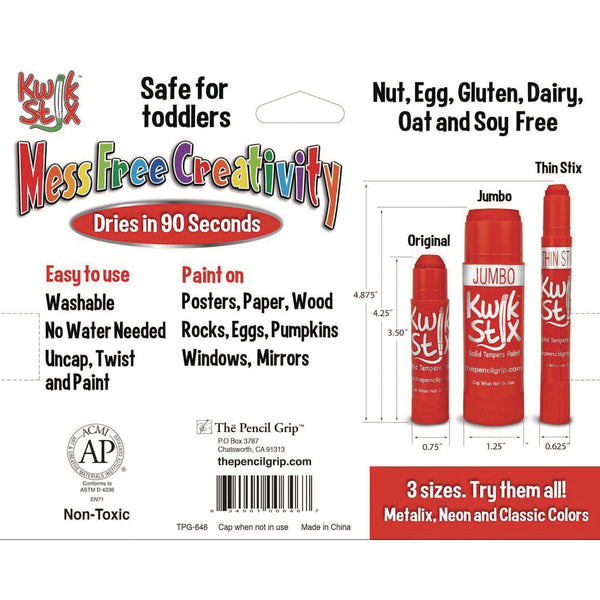 TPG Creations™ Kwik Stick Tempera Paint, 6 Assorted Classic Colors, 6/Pack, 12 Packs/Carton (TPG64612) Case of 12