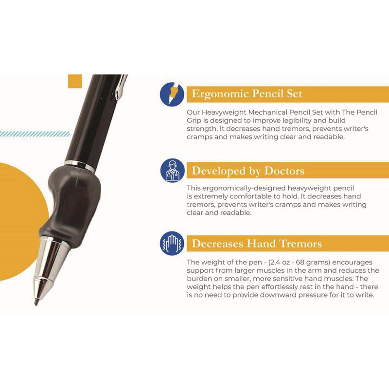 TPG Creations™ Heavyweight Mechanical Pencil Set w/The Pencil Grip, 2 mm Lead Refills, HB (#2), Black Lead, Black/Navy/Silver Barrel, 8/CT (TPG65208) Case of 8