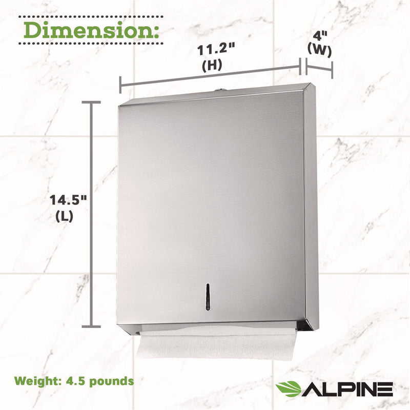 Alpine Industries Vertical C-Fold/Multi-Fold Paper Towel Dispenser, 14.5 x 4 x 11.2, Brushed Stainless Steel (ALHALP480) Each