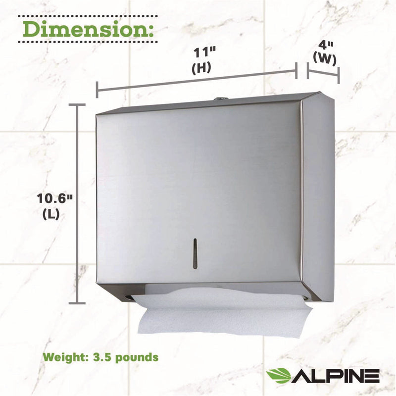 Alpine Industries Horizontal C-Fold/Multi-Fold Paper Towel Dispenser, 10.2 x 4 x 11.2, Brushed Nickel (ALHALP481) Each