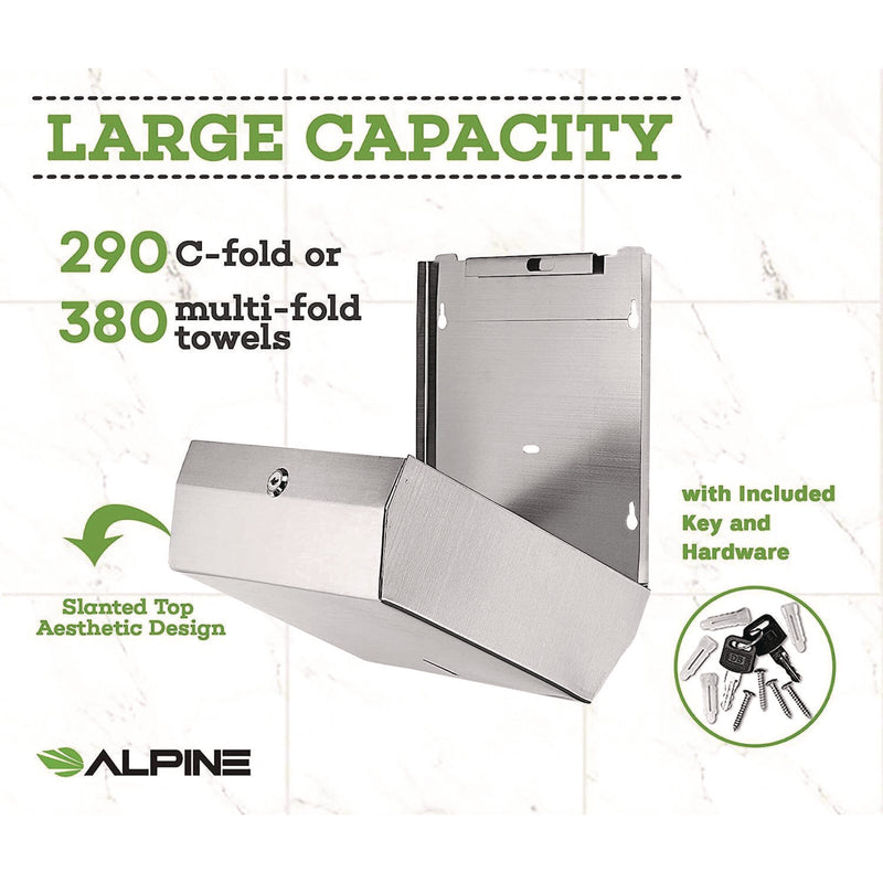 Alpine Industries Horizontal C-Fold/Multi-Fold Paper Towel Dispenser, 10.2 x 4 x 11.2, Brushed Nickel (ALHALP481) Each