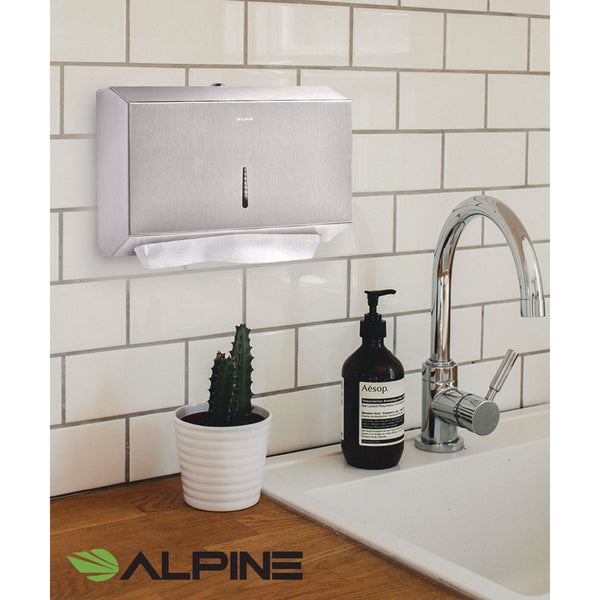 Alpine Industries Horizontal C-Fold/Multi-Fold Paper Towel Dispenser, 7.08 x 3.93 x 10.82, Brushed Nickel (ALHALP481S) Each