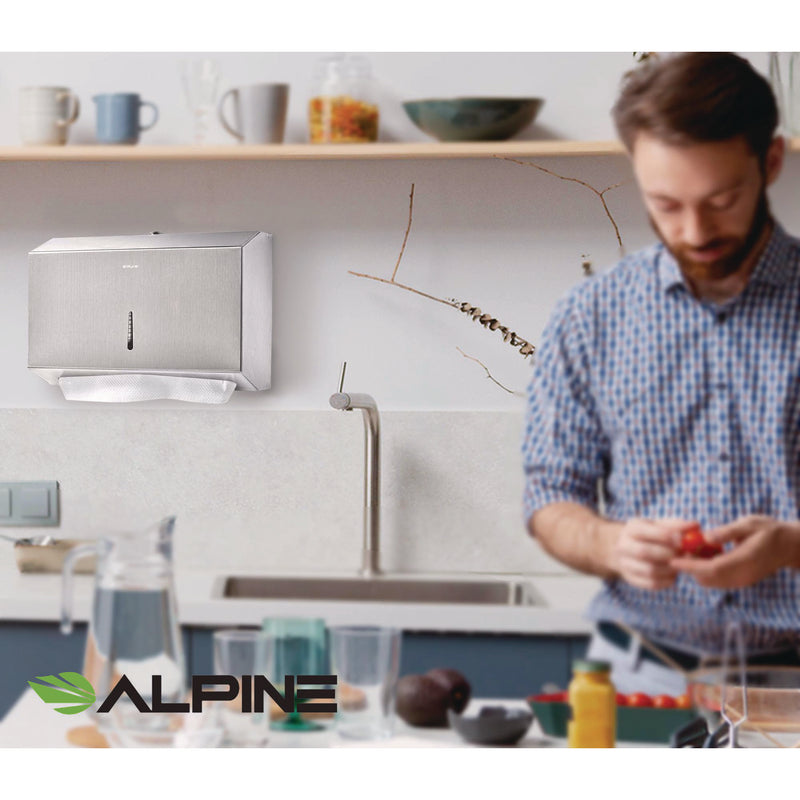 Alpine Industries Horizontal C-Fold/Multi-Fold Paper Towel Dispenser, 7.08 x 3.93 x 10.82, Brushed Nickel (ALHALP481S) Each