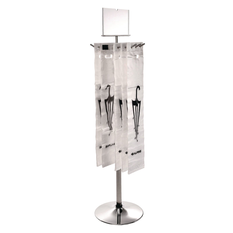 Alpine Industries Wet Umbrella Bag Wrapper Stand with 100 Long Bags, Stainless Steel, 12 x 12 x 48, Silver (ALHALP489) Each