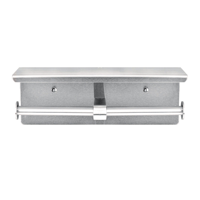 Alpine Industries Double Post Toilet Paper Holder with Shelf Storage Rack, 3.87 x 10.5 x 3.95, Brushed Stainless Steel (ALHALP487B) Each