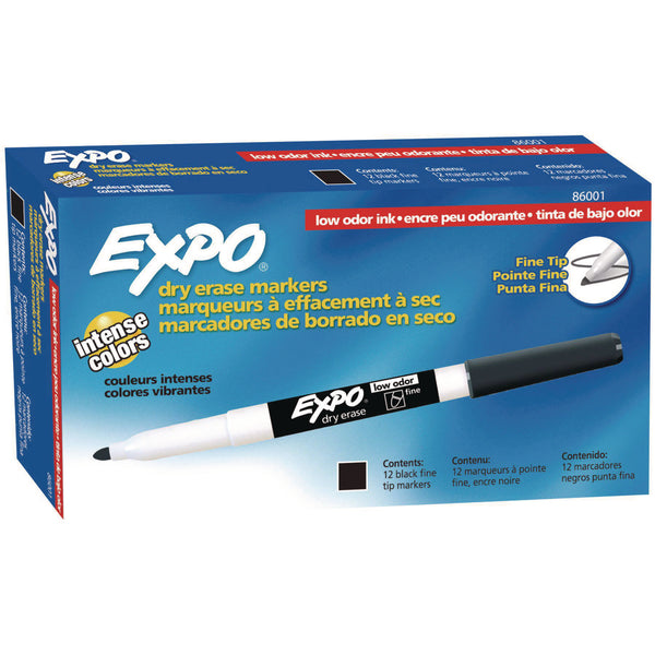 EXPO® Low-Odor Dry-Erase Marker, Fine Bullet Tip, Black, Dozen (SAN86001A) 1 Dozen