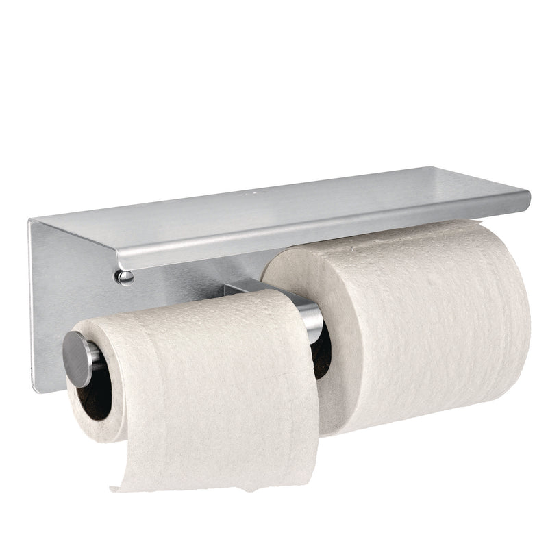Alpine Industries Double Post Toilet Paper Holder with Shelf Storage Rack, 3.87 x 10.5 x 3.95, Brushed Stainless Steel (ALHALP487B) Each