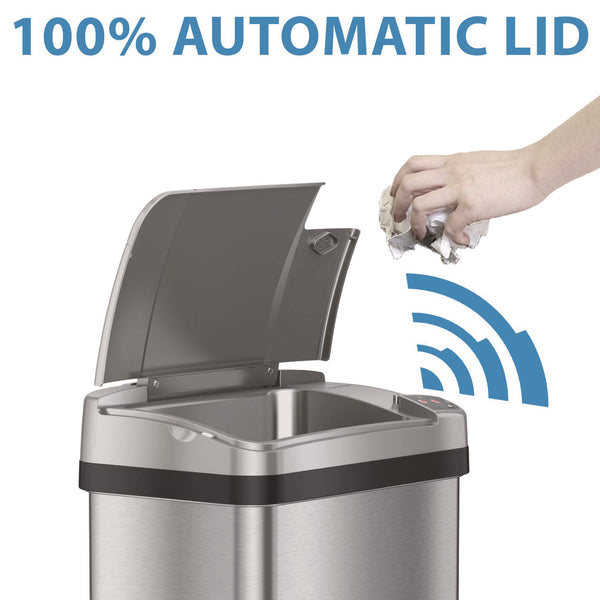 HLS Commercial® Rectangular Sensor Trash Can, 2.5 gal, Plastic, Silver (HLMHLS02SS) Each