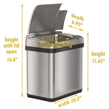 HLS Commercial® Rectangular Sensor Trash Can, 2.5 gal, Plastic, Silver (HLMHLS02SS) Each