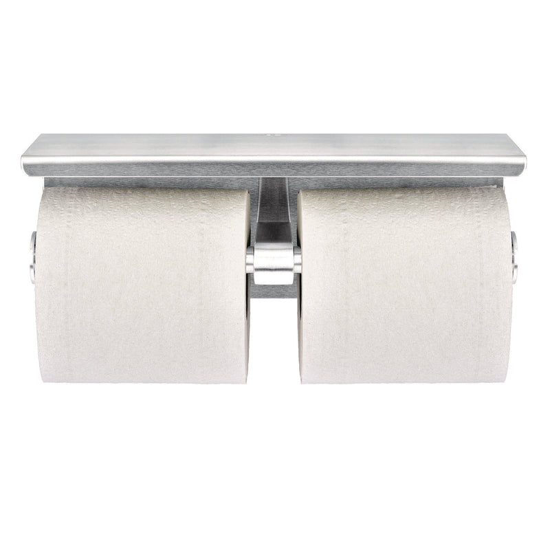 Alpine Industries Double Post Toilet Paper Holder with Shelf Storage Rack, 3.87 x 10.5 x 3.95, Brushed Stainless Steel (ALHALP487B) Each