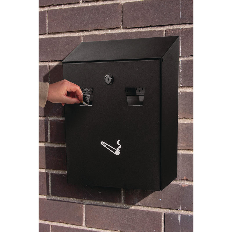 Alpine Industries Wall-Mounted Safe Cigarette Disposal Station Outdoor Ashtray, Stainless Steel, Black (ALHALP49001BLK) Each