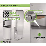 Alpine Industries Stainless Steel Recessed Paper Towel Dispenser with Waste Receptacle, 56 x 4 x 17 (ALHALP492) Each