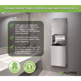 Alpine Industries Stainless Steel Recessed Paper Towel Dispenser with Waste Receptacle, 56 x 4 x 17 (ALHALP492) Each