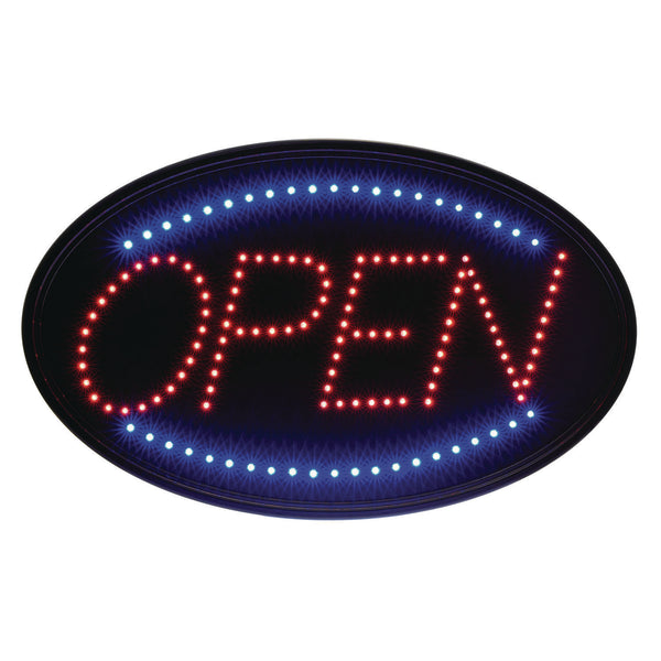 Alpine Industries LED Oval Open Sign, 23 x 14, Black Frame, Blue/Red Graphics (ALHALP49702) Each