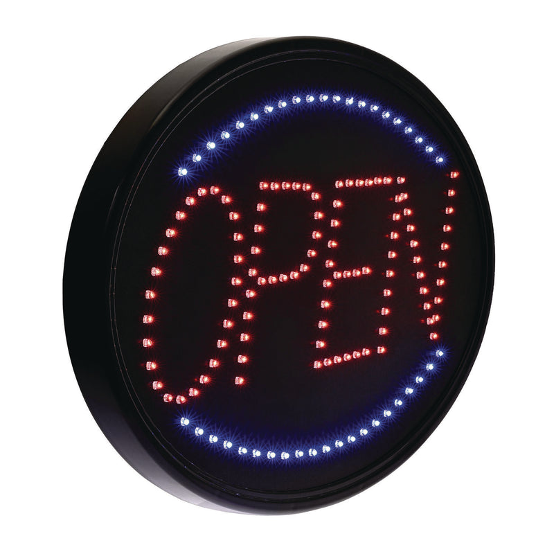 Alpine Industries LED Oval Open Sign, 23 x 14, Black Frame, Blue/Red Graphics (ALHALP49702) Each