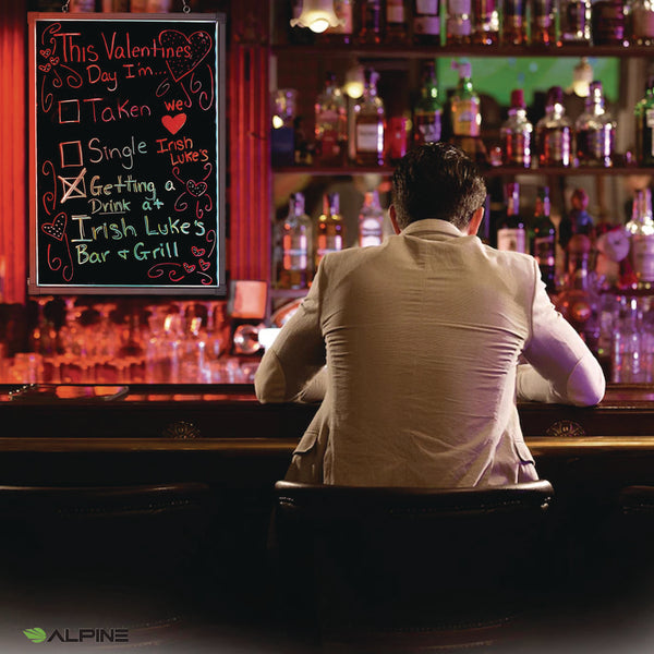 Alpine Industries LED Illuminated Hanging Message Writing Board, 23.6" x 31.5", Black Surface, Black Aluminum Frame (ALHALP49504) Each