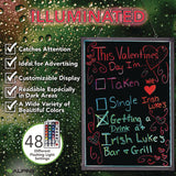 Alpine Industries LED Illuminated Hanging Message Writing Board, 23.6" x 31.5", Black Surface, Black Aluminum Frame (ALHALP49504) Each