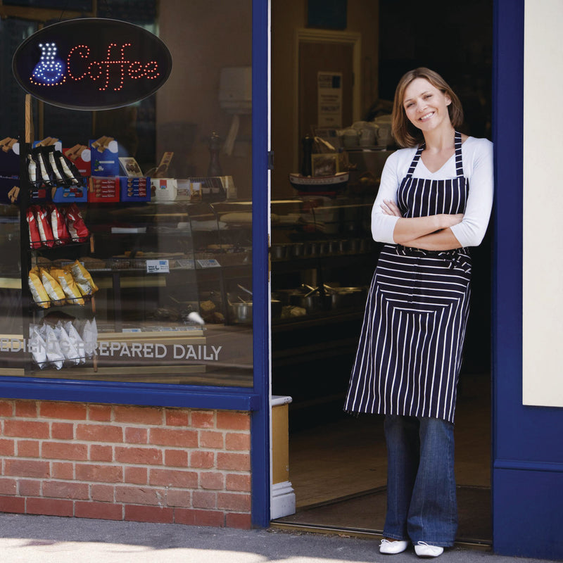Alpine Industries LED Oval Coffee Sign, 23 x 14, Black Frame, Blue/Red Graphics (ALHALP49705) Each
