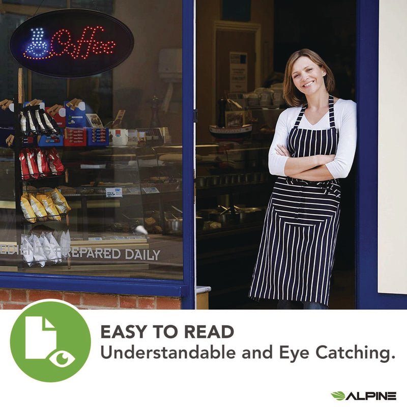 Alpine Industries LED Oval Coffee Sign, 23 x 14, Black Frame, Blue/Red Graphics (ALHALP49705) Each