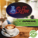 Alpine Industries LED Oval Coffee Sign, 23 x 14, Black Frame, Blue/Red Graphics (ALHALP49705) Each