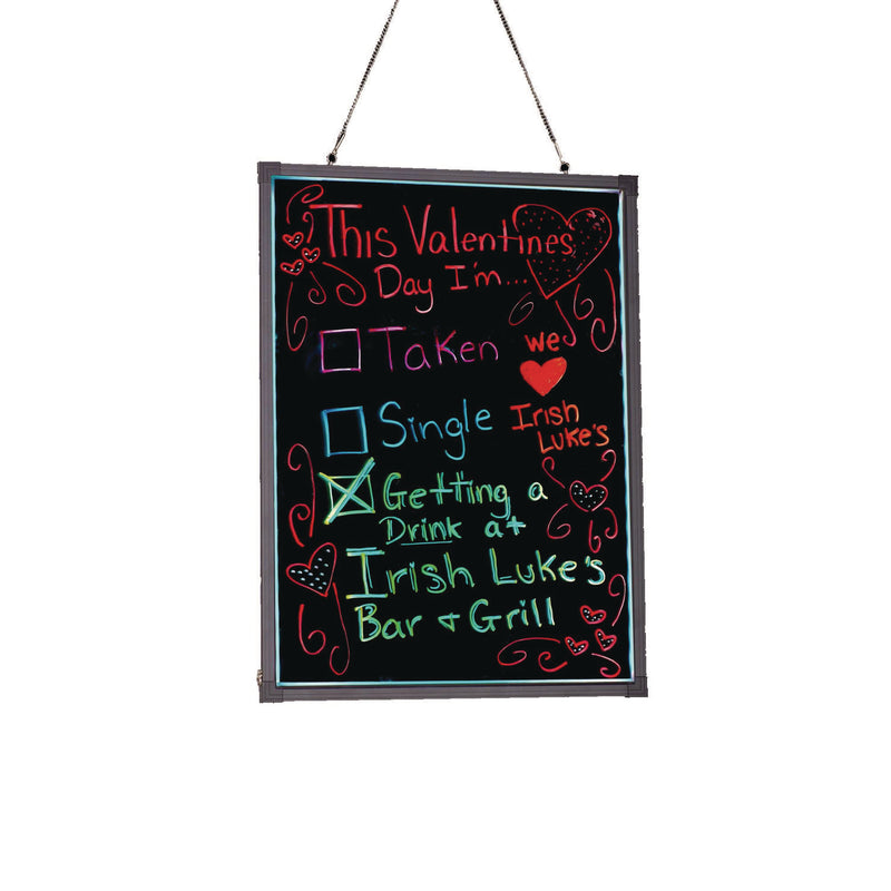 Alpine Industries LED Illuminated Hanging Message Writing Board, 23.6" x 31.5", Black Surface, Black Aluminum Frame (ALHALP49504) Each