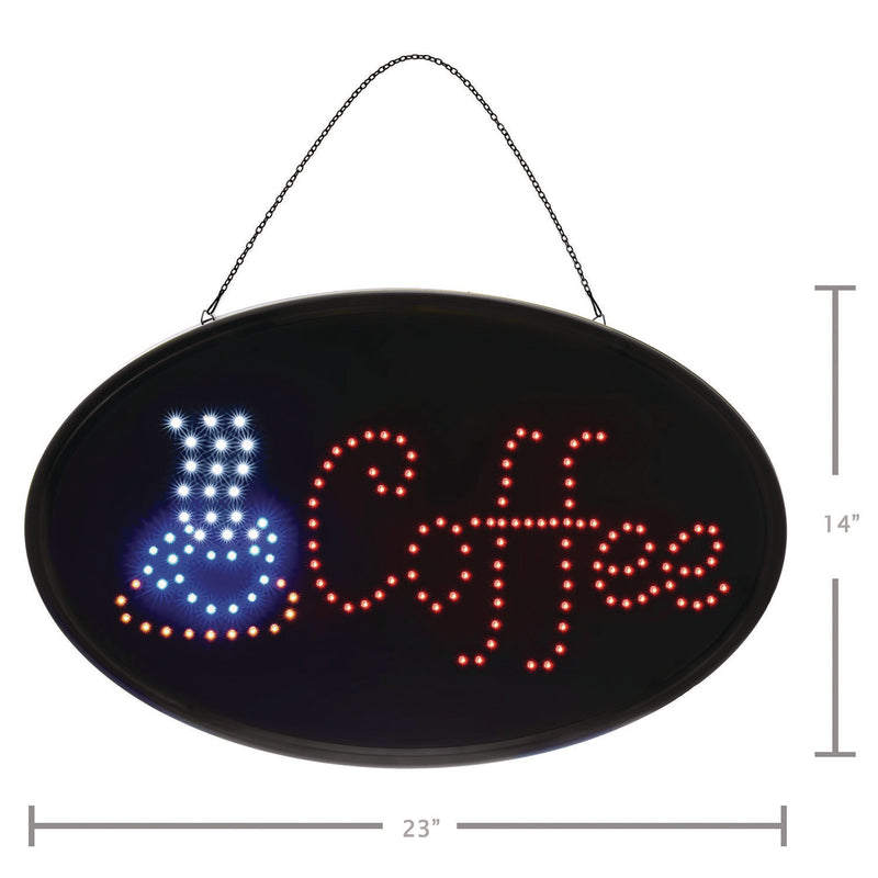 Alpine Industries LED Oval Coffee Sign, 23 x 14, Black Frame, Blue/Red Graphics (ALHALP49705) Each