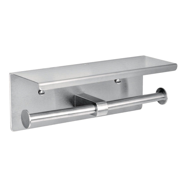 Alpine Industries Double Post Toilet Paper Holder with Shelf Storage Rack, 3.87 x 10.5 x 3.95, Brushed Stainless Steel (ALHALP487B) Each