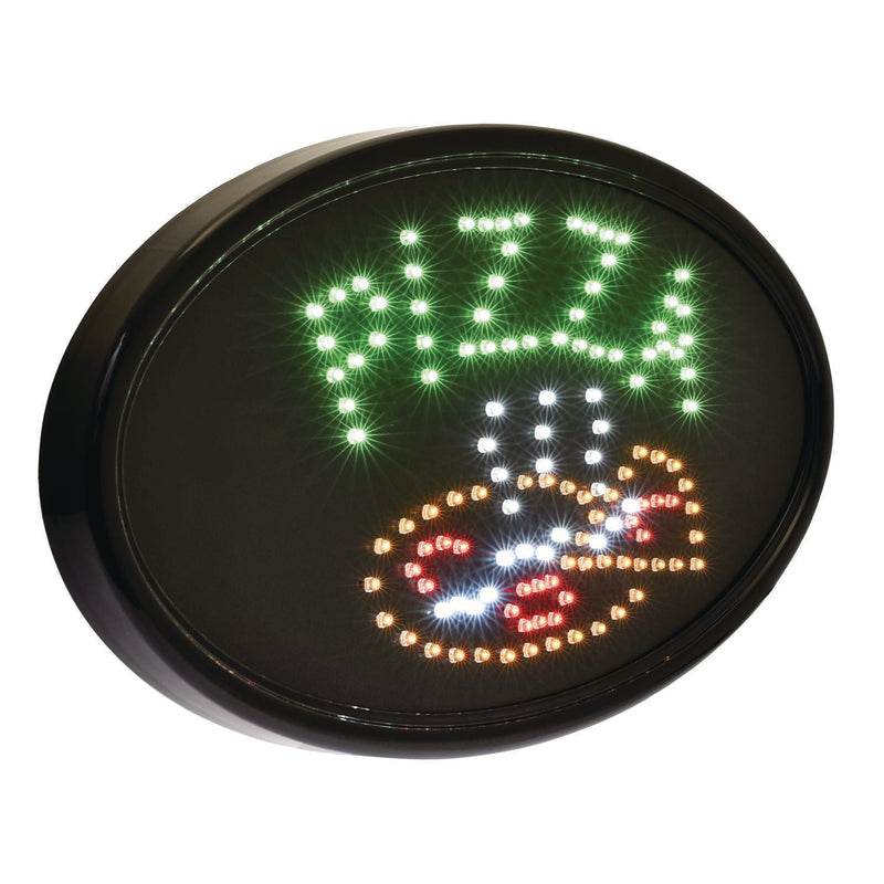 Alpine Industries LED Oval Pizza Sign, 23 x 14, Black Frame, Green/Orange/Red/White Graphics (ALHALP49707) Each