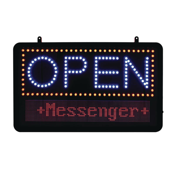 Alpine Industries LED Programmable Message Board Open Sign, 22 x 13, Black Frame, Blue/Red Graphics (ALHALP49710) Each