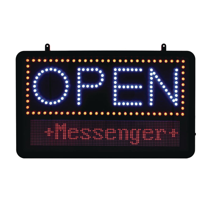 Alpine Industries LED Programmable Message Board Open Sign, 22 x 13, Black Frame, Blue/Red Graphics (ALHALP49710) Each