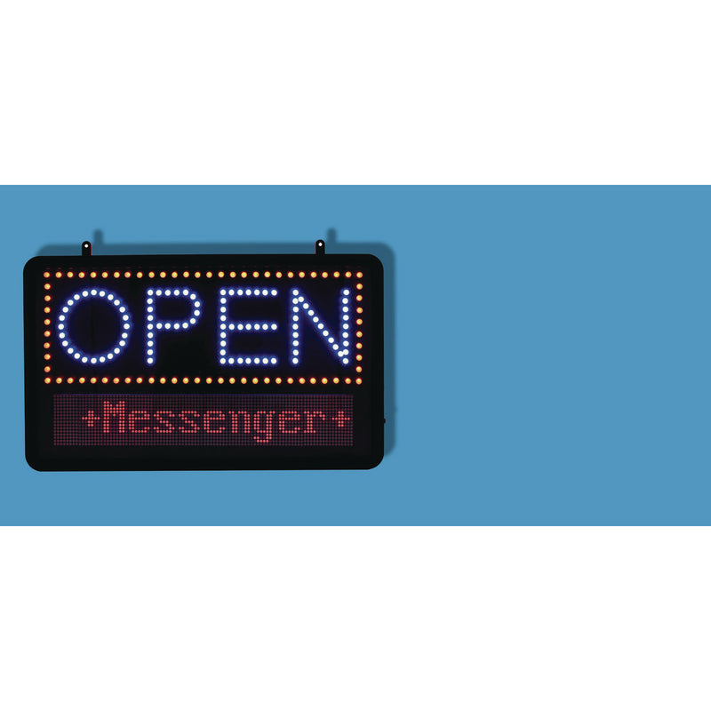 Alpine Industries LED Programmable Message Board Open Sign, 22 x 13, Black Frame, Blue/Red Graphics (ALHALP49710) Each