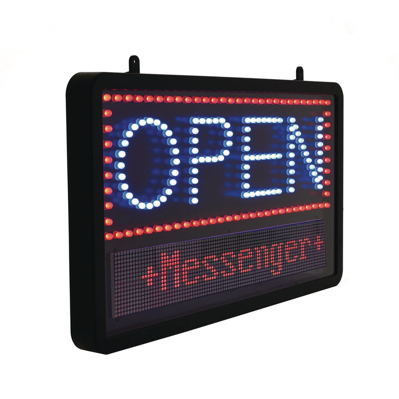 Alpine Industries LED Programmable Message Board Open Sign, 22 x 13, Black Frame, Blue/Red Graphics (ALHALP49710) Each