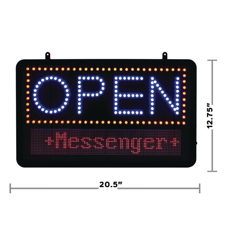 Alpine Industries LED Programmable Message Board Open Sign, 22 x 13, Black Frame, Blue/Red Graphics (ALHALP49710) Each