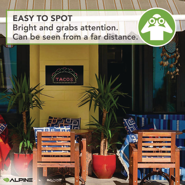 Alpine Industries LED Rectangular TACO Sign, 19 x 10, Black Frame, Green/Red/Yellow Graphics (ALHALP49711) Each